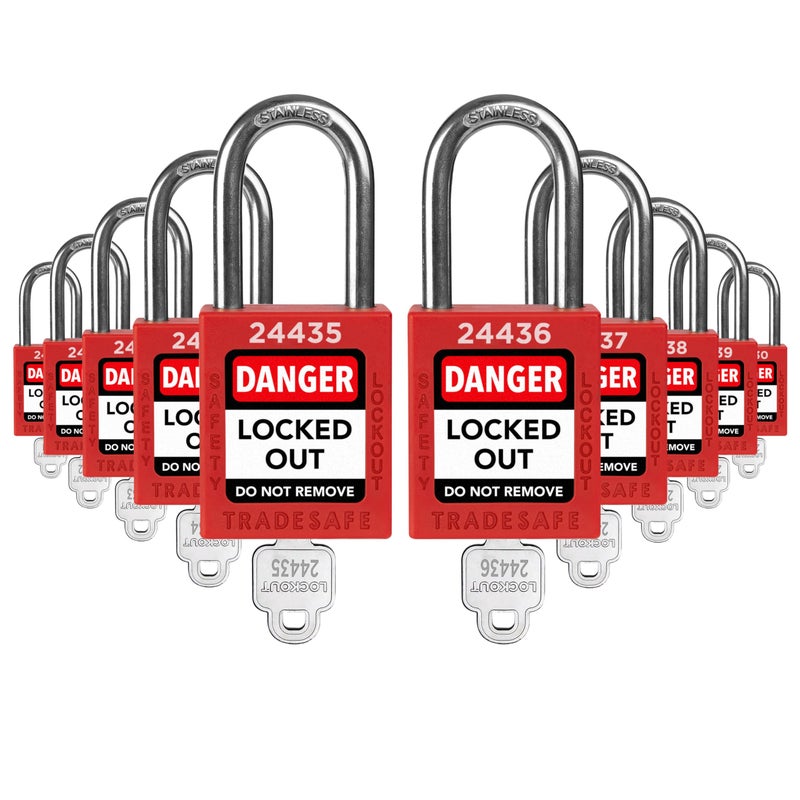 TRADESAFE Lockout Tagout Locks Set - 10 Red Loto Locks  Lockout Locks Keyed Different  1 Key Per Lock  OSHA Compliant Lock Out Tag Out Padlocks  Safety Padlocks for Electrical Lockout Tag Out Kits - Image 1